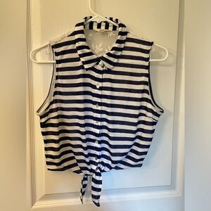 Navy Blue and White Crop Top